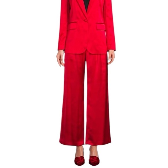 ALEX MARIE Cori Satin Wide Leg High Waist Trousers Crimson NEW Christmas Holiday - Picture 2 of 10